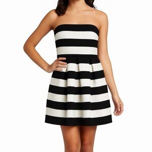 Doe & Rae Black White Striped Fit and Flare Textured Mini Dress M Barbie Retro